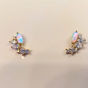 Elegant Gold Opal Diamond Accent 14K gold plated 925 sterling silver Earrings